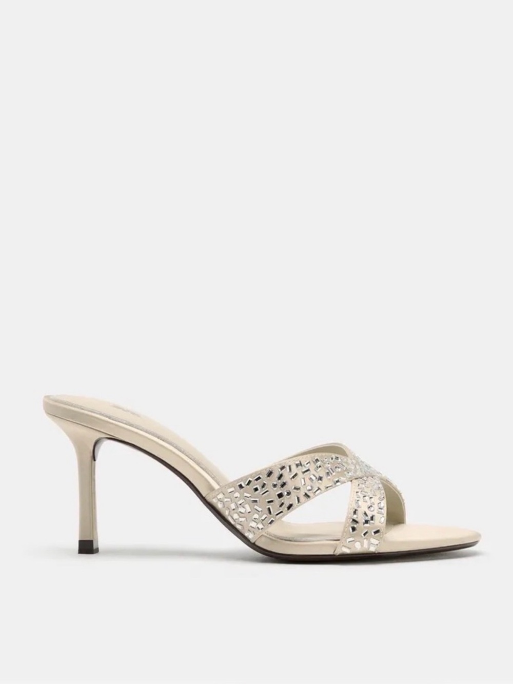 NWOT 🎉 Zara Cream Crystal-Embellished Strappy Heeled Mules. Size 38 - Picture 4 of 14
